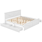 Lit plateforme en bois avec tête de lit et 4 tiroirs de rangement, blanc / gris, Queen / King