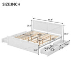Lit plateforme en bois avec tête de lit et 4 tiroirs de rangement, blanc / gris, Queen / King