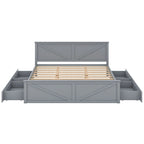 Lit plateforme en bois avec tête de lit et 4 tiroirs de rangement, blanc / gris, Queen / King