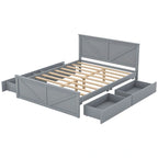 Lit plateforme en bois avec tête de lit et 4 tiroirs de rangement, blanc / gris, Queen / King