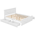 Lit plateforme en bois avec tête de lit et 4 tiroirs de rangement, blanc / gris, Queen / King