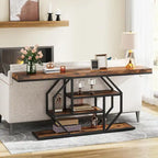 Console 70,9" en similicuir marbre avec cadre en métal et 3 étagères, or / noyer / marron