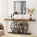 Console 70,9" en similicuir marbre avec cadre en métal et 3 étagères, or / noyer / marron