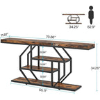 Console 70,9" en similicuir marbre avec cadre en métal et 3 étagères, or / noyer / marron