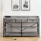 Console d'entrée de ferme avec 3 tiroirs, 2 étagères et station de recharge intégrée, marron/gris