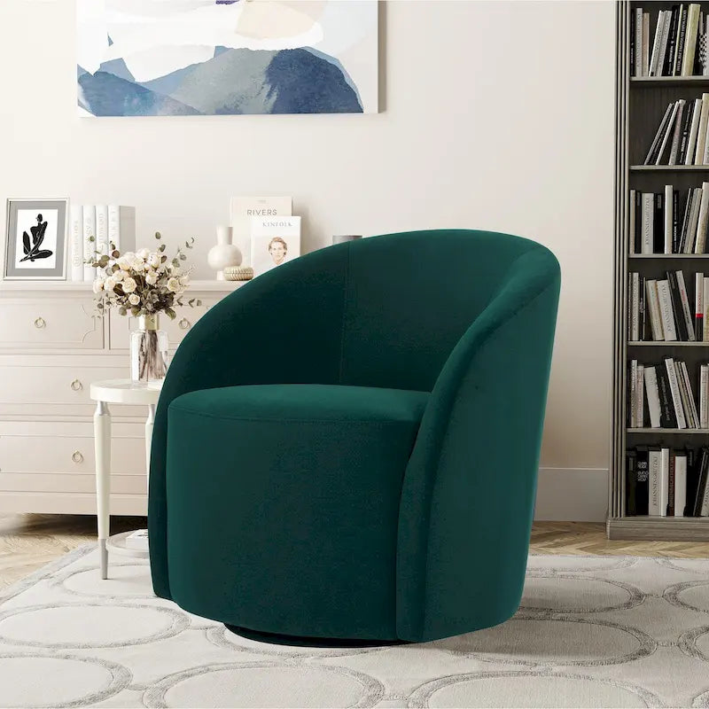 Fauteuil pivotant avec base rembourrée et pieds en bois, Kaki / Vert / Camel