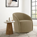 Fauteuil pivotant avec base rembourrée et pieds en bois, Kaki / Vert / Camel