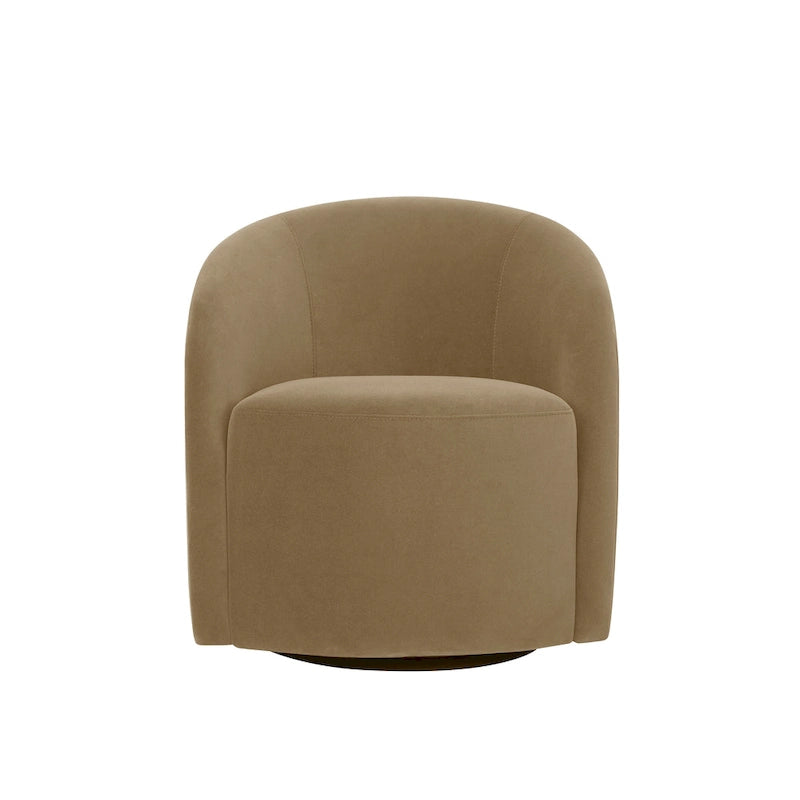 Fauteuil pivotant avec base rembourrée et pieds en bois, Kaki / Vert / Camel