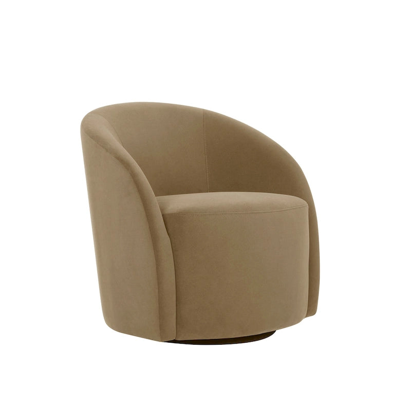Fauteuil pivotant avec base rembourrée et pieds en bois, Kaki / Vert / Camel