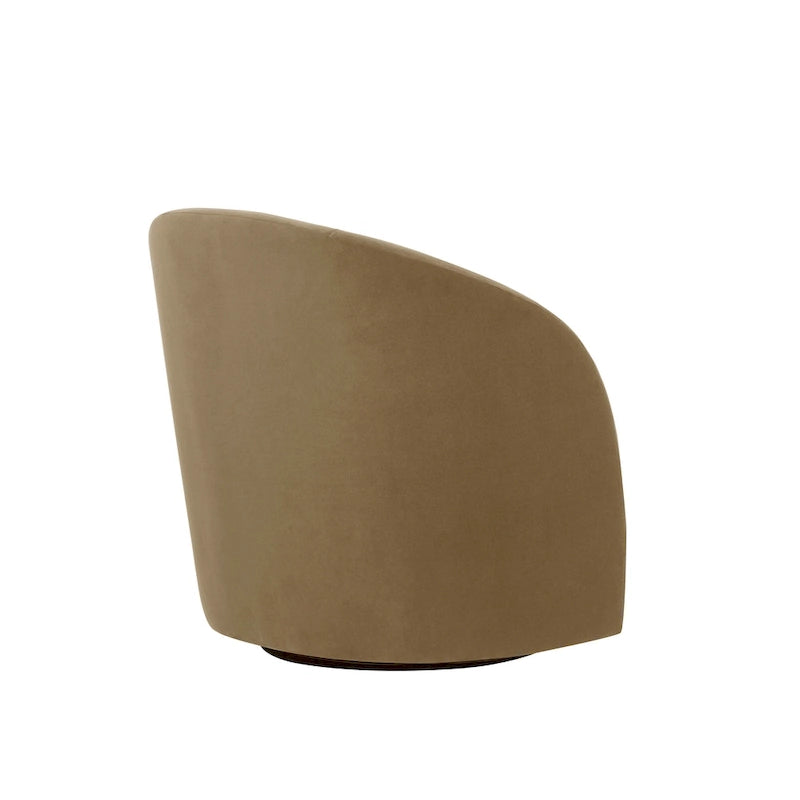 Fauteuil pivotant avec base rembourrée et pieds en bois, Kaki / Vert / Camel