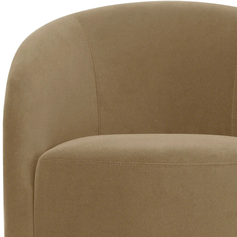 Fauteuil pivotant avec base rembourrée et pieds en bois, Kaki / Vert / Camel