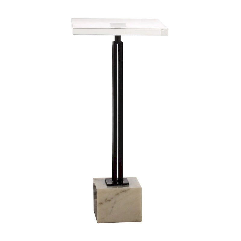 Table d'appoint ronde en placage de marbre avec plateau en verre trempé et cadre doré, Noir / Blanc