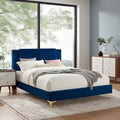 Lit plateforme double en velours capitonné avec pieds en métal doré, bleu / anthracite / rose / blanc