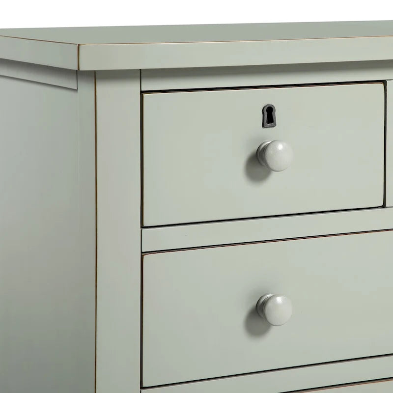 Table de chevet 4 tiroirs aspect vieilli avec assemblage à queue d'aronde, blanc antique / gris antique