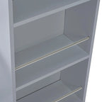 Desserte de cuisine roulante avec abattant, portes en verre cannelé et éclairage LED, Blanc / Bleu Marine / Gris Bleu