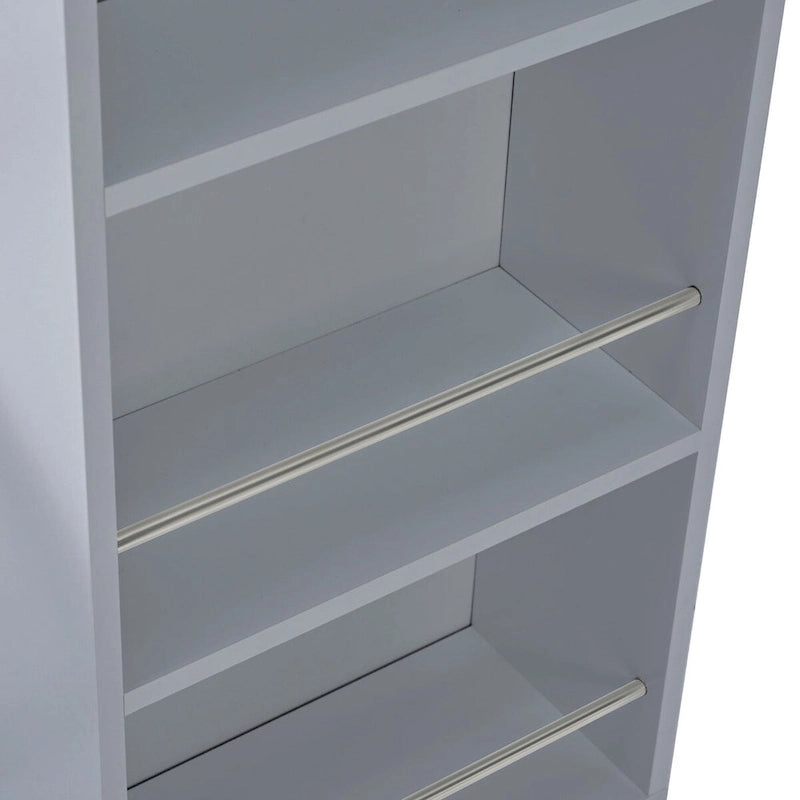 Desserte de cuisine roulante avec abattant, portes en verre cannelé et éclairage LED, Blanc / Bleu Marine / Gris Bleu