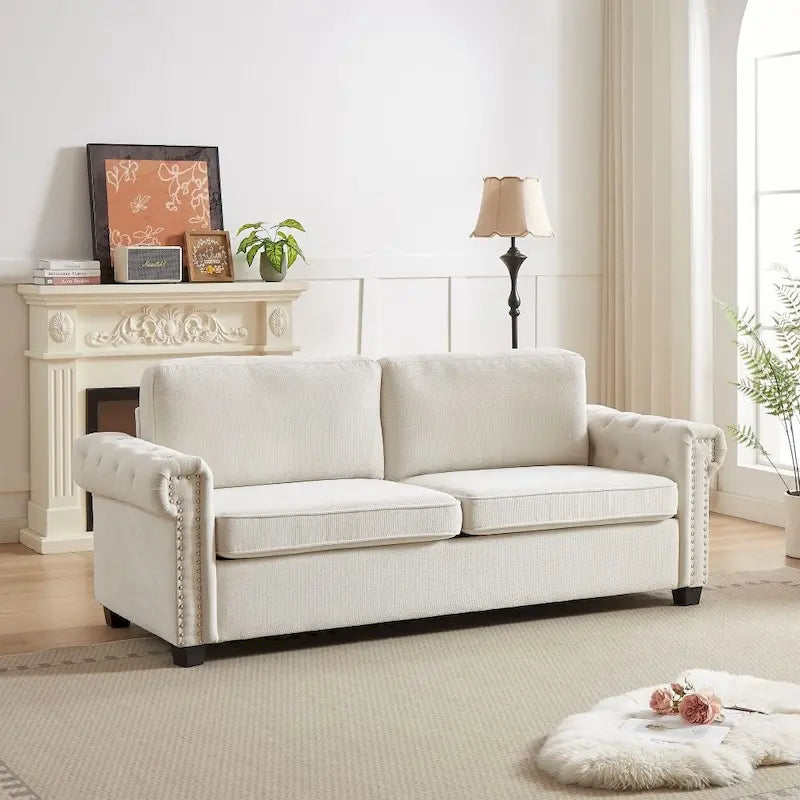 Canapé-lit convertible, polyester, vert / gris / beige, 2 places