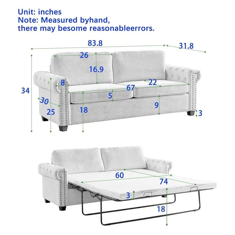 Canapé-lit convertible, polyester, vert / gris / beige, 2 places