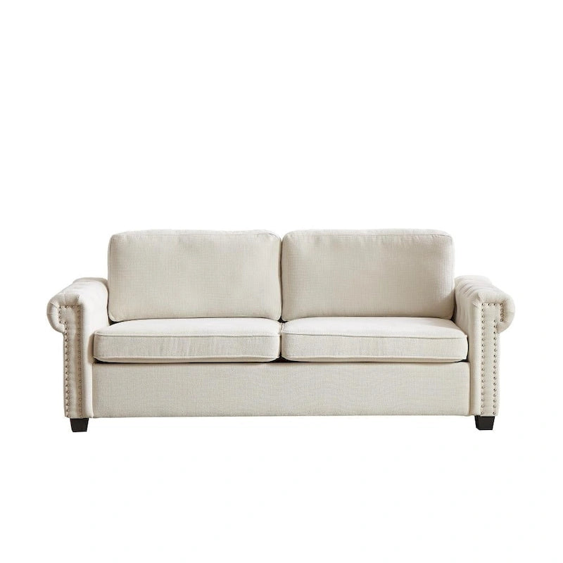 Canapé-lit convertible, polyester, vert / gris / beige, 2 places