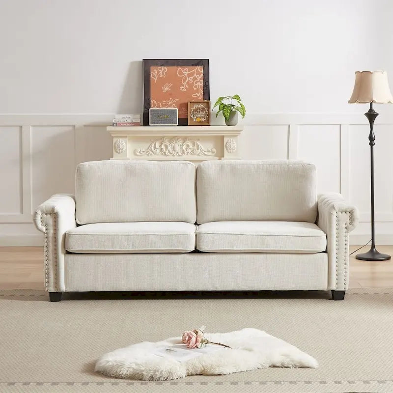 Canapé-lit convertible, polyester, vert / gris / beige, 2 places