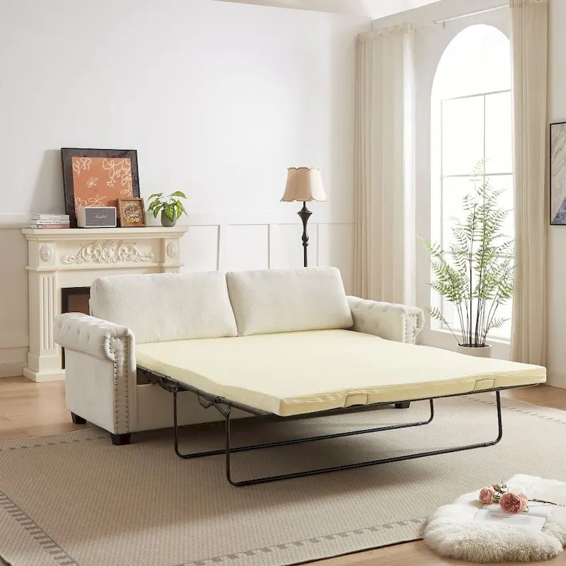 Canapé-lit convertible, polyester, vert / gris / beige, 2 places