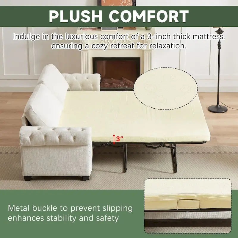 Canapé-lit convertible, polyester, vert / gris / beige, 2 places