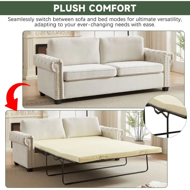 Canapé-lit convertible, polyester, vert / gris / beige, 2 places