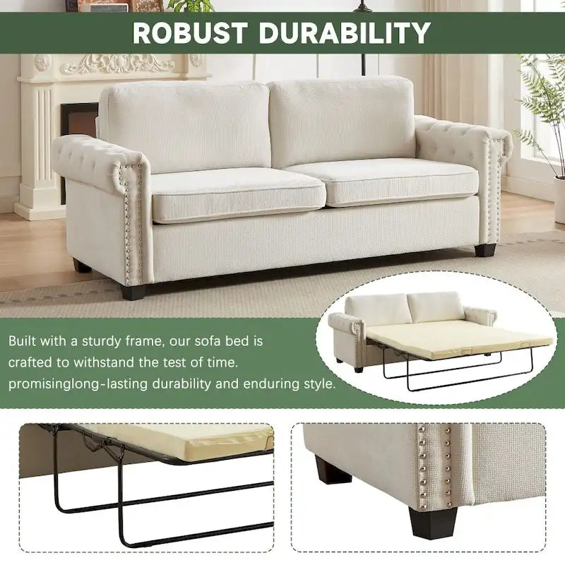 Canapé-lit convertible, polyester, vert / gris / beige, 2 places