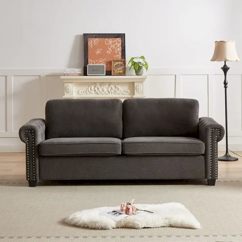 Canapé-lit convertible, polyester, vert / gris / beige, 2 places