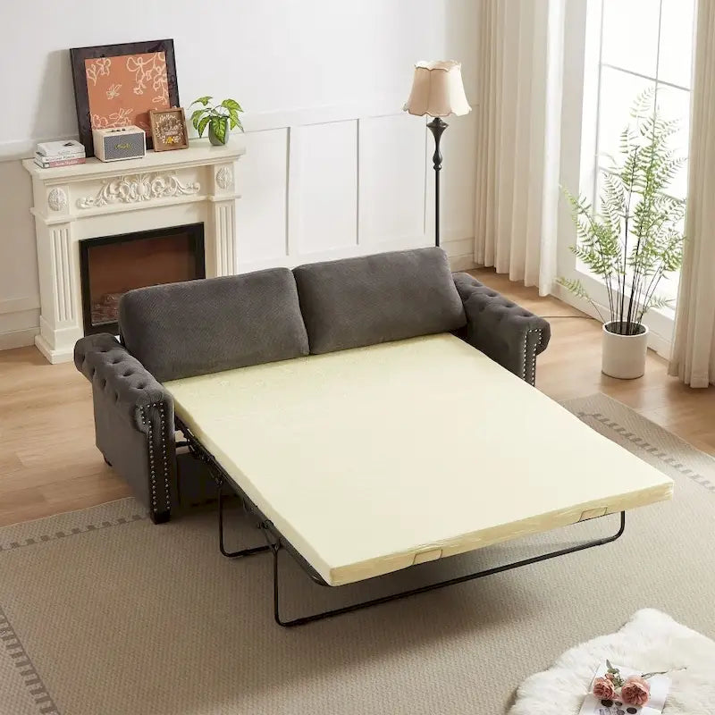 Canapé-lit convertible, polyester, vert / gris / beige, 2 places