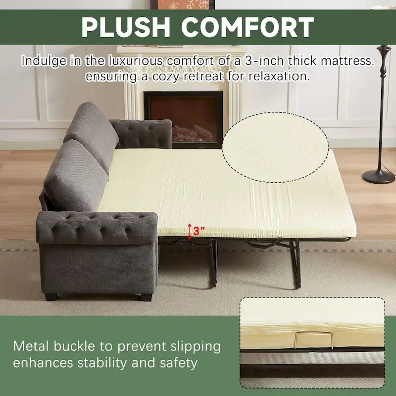 Canapé-lit convertible, polyester, vert / gris / beige, 2 places