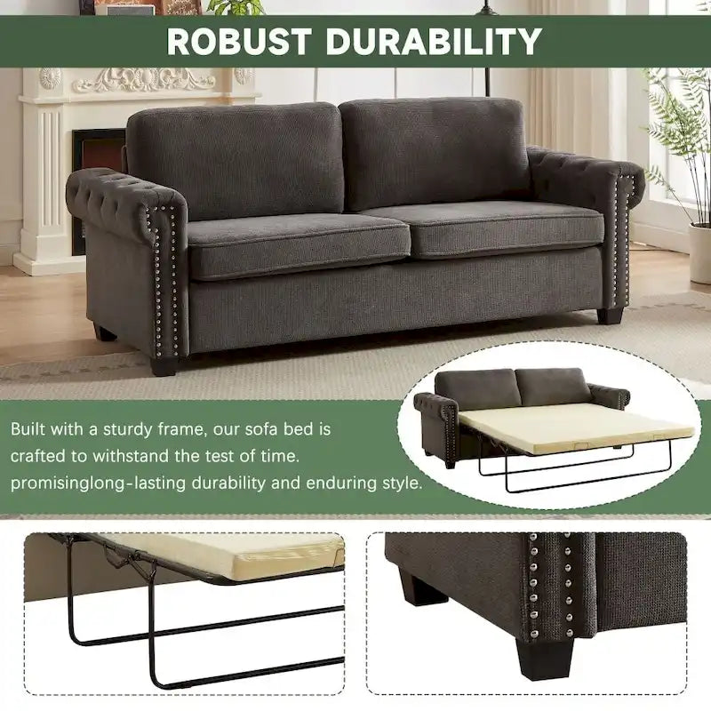 Canapé-lit convertible, polyester, vert / gris / beige, 2 places