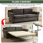 Canapé-lit convertible, polyester, vert / gris / beige, 2 places