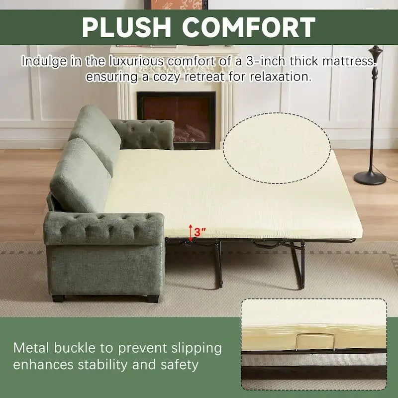 Canapé-lit convertible, polyester, vert / gris / beige, 2 places