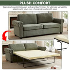 Canapé-lit convertible, polyester, vert / gris / beige, 2 places