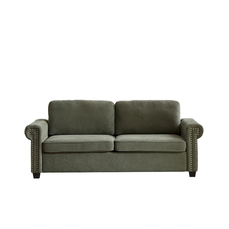 Canapé-lit convertible, polyester, vert / gris / beige, 2 places