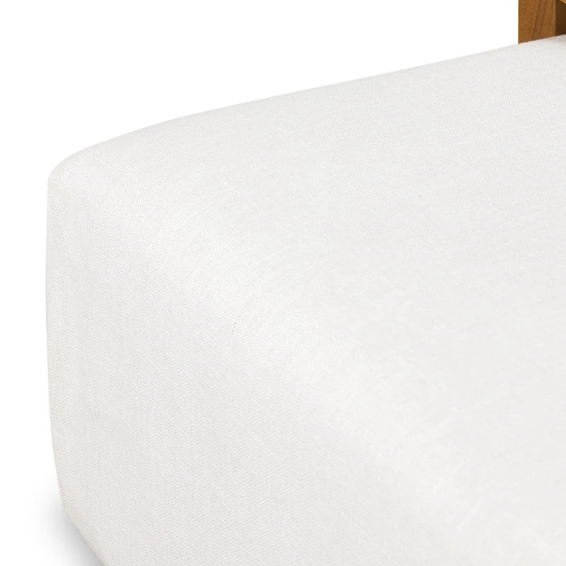 Ottoman en cuir italien pleine fleur avec table coulissante en placage de noyer, blanc bouleau / havane / tan sénoufo