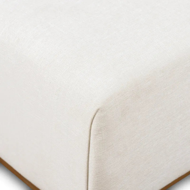 Ottoman en cuir italien pleine fleur avec table coulissante en placage de noyer, blanc bouleau / havane / tan sénoufo