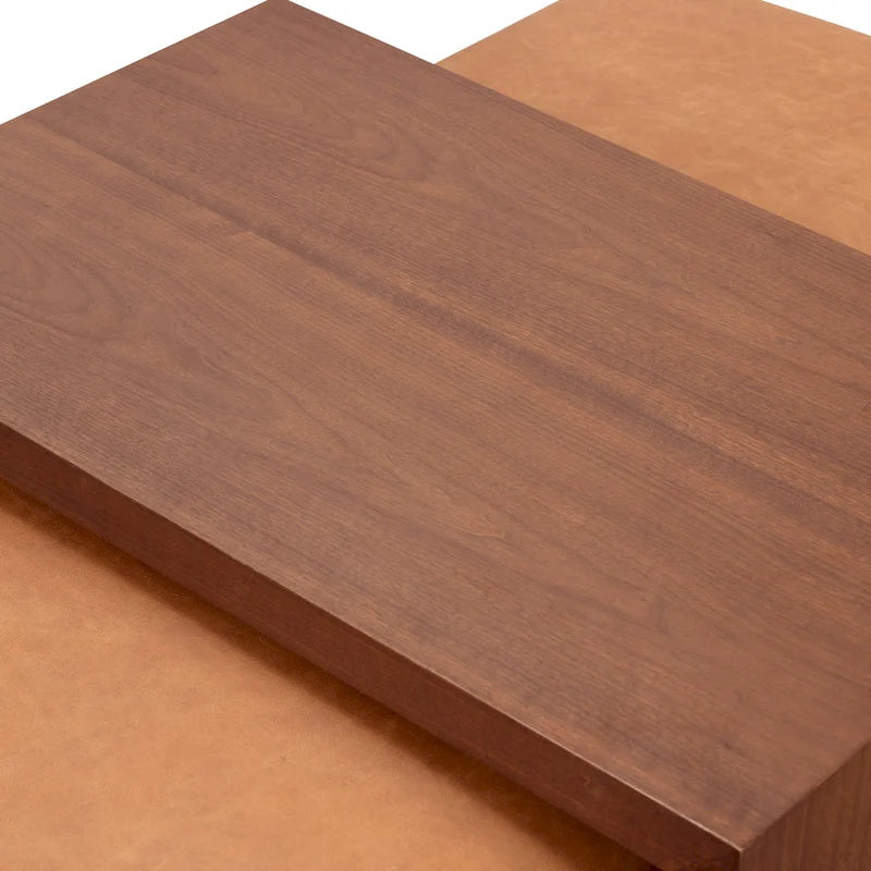 Ottoman en cuir italien pleine fleur avec table coulissante en placage de noyer, blanc bouleau / havane / tan sénoufo