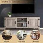 Meuble TV industriel de 70 po avec 2 portes et 4 compartiments de rangement ouverts, gris/noir