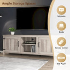 Meuble TV industriel de 70 po avec 2 portes et 4 compartiments de rangement ouverts, gris/noir
