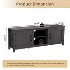 Meuble TV industriel de 70 po avec 2 portes et 4 compartiments de rangement ouverts, gris/noir