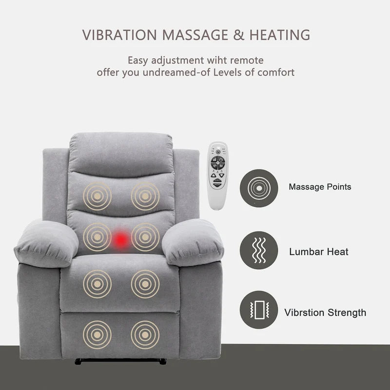 Fauteuil inclinable électrique avec massage et chaleur, gris clair, 1 place