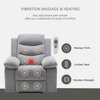 Fauteuil inclinable électrique avec massage et chaleur, gris clair, 1 place