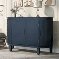 Buffet d'appoint 2 portes à motif ondulé avec pieds en bois, bleu marine / gris / noir / blanc