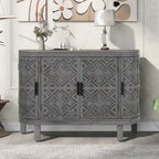 Buffet d'appoint 2 portes à motif ondulé avec pieds en bois, bleu marine / gris / noir / blanc