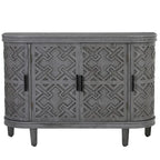 Buffet d'appoint 2 portes à motif ondulé avec pieds en bois, bleu marine / gris / noir / blanc