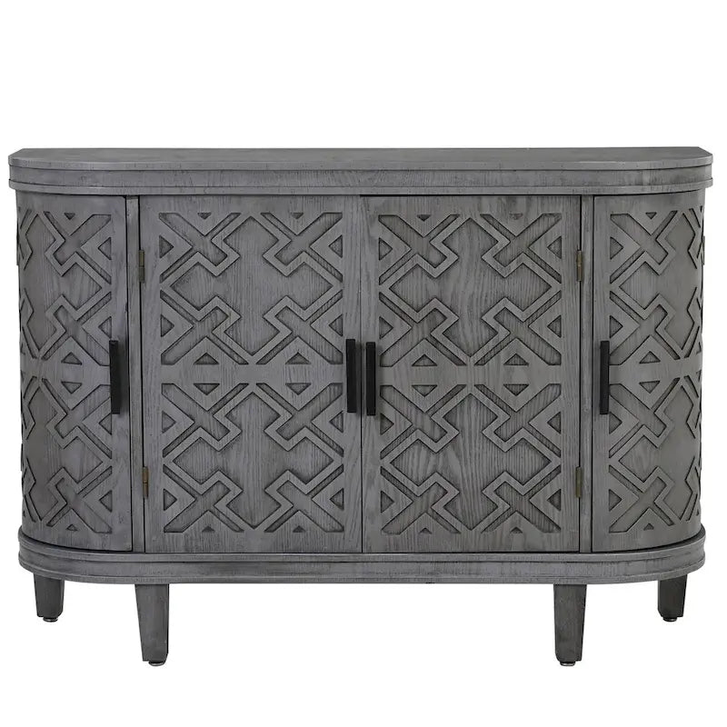 Buffet d'appoint 2 portes à motif ondulé avec pieds en bois, bleu marine / gris / noir / blanc