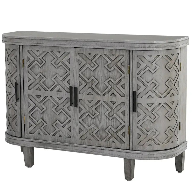 Buffet d'appoint 2 portes à motif ondulé avec pieds en bois, bleu marine / gris / noir / blanc