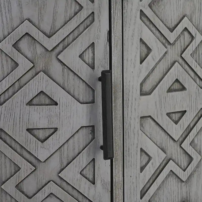 Buffet d'appoint 2 portes à motif ondulé avec pieds en bois, bleu marine / gris / noir / blanc